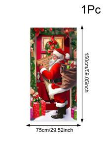 1pc Christmas Themed Door Flag, Vividly Depicting The Warm Scene Of Santa Claus Carrying A Gift Bag And Holding A Letter, Complemented By Vibrant Christmas Decorations Such As Fairy Lights, Bows, And A Christmas Tree, Featuring A Rich And Colorful Design. Suitable For Indoor And Outdoor Door Or Wall Decor, Whether For A Christmas Family Gathering Or A Lively Party