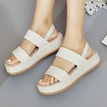 Nowe damskie sandały na grubej podeszwie, beżowe paski krzyżowe, codzienne sportowe sandały - Beżowy - Zobacz 5