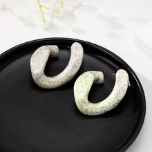 1 对彩色喷漆水滴设计方形耳钉，时尚独特 - 圓形耳環 - 查看 2