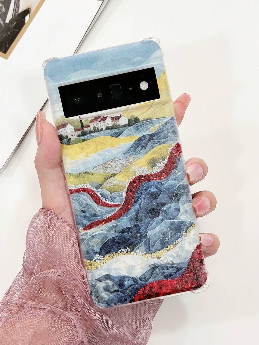 1 件简约高透明 TPU 四角防摔软手机壳，带印花图案，兼容 Pixel 7 Pro、iPhone 15 Pro Max 和型号 - 無色 - 查看 1