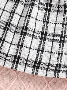 2pcs/Set Young Girl Fashion Plaid Lapel Collar Long Sleeve Jacket & Sleeveless Dress Set, Spring & Autumn - Black - View 7