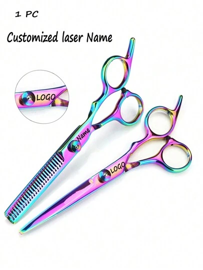 1 pieza Tijeras de corte de pelo profesionales de acero inoxidable con grabado láser, personalizadas de forma privada, para cortar el cabello en casa, barbería/salón, con afinador, herramienta de corte de cabello, regalo de peluquería para el cumpleaños