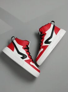 Men's Flats Red Shoes Casual Sneakers, Lace Up Soft Sole Flat Comfortable Skate Shoes For Men, Lightweight High-Top Daily Shoes