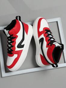 Men's Flats Red Shoes Casual Sneakers, Lace Up Soft Sole Flat Comfortable Skate Shoes For Men, Lightweight High-Top Daily Shoes