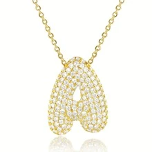 1pc Luxury Initial Charm Letter Star Hailey Style Full Cubic Zirconia A-Z English Letter Thick Bubble Round Pendant Fashion Hip Hop Unisex Gold Plated Brass Necklace Jewelry Party Gift - Necklace - View 16