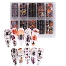 10 卷/盒万圣节指甲贴纸套装，指甲转印贴花，南瓜，蜘蛛，骷髅，幽灵，银河全息美甲装饰适用于万圣节派对美甲 - 彩色 - 查看 7