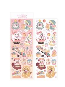 1 Piece American Style Sticker  Christmas Halloween Series Sticker Cute Cartton Bunny Puppy Sticker For DIY Decorative Scrapbook Journal - Pink - View 8