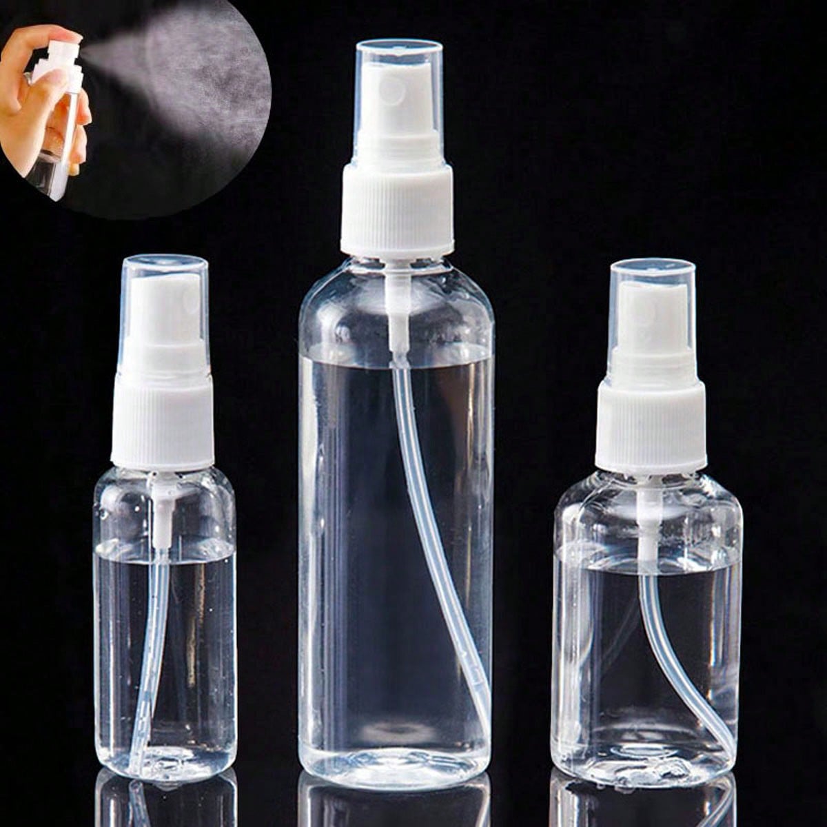 3pcs Portable Transparent PET Plastic Mist Spray Bottles 30ml/50ml/100ml, Empty Perfume/Toner/Disinfectant Sprayers For Travel, Hotel, Refilling Cosmetic Samples