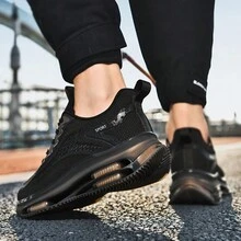Scarpe da running da uomo in maglia di colore solido, traspiranti, comode, antiscivolo, con suola morbida e durevole, adatte per attività all'aperto - nero - Visualizzare 7