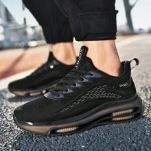Scarpe da running da uomo in maglia di colore solido, traspiranti, comode, antiscivolo, con suola morbida e durevole, adatte per attività all'aperto - nero - Visualizzare 6