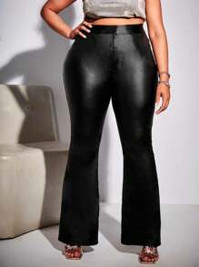 Flare Plus Size In Cirre Glitter Wet Fake Leather Elegance And Comfort In One Piece - 黑色 - 查看 7