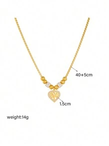 Stainless Steel Plated Heart Shape Necklace With Tree Hollow Pendant, Elegant Jewelry For Men & Women - Yellow Gold - View 6