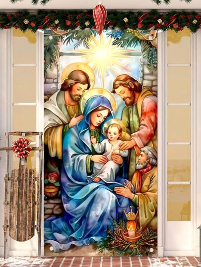 1 件圣诞天使与太阳元素门旗，室内和室外装饰，适合圣诞节家庭聚会和派对，圣诞节