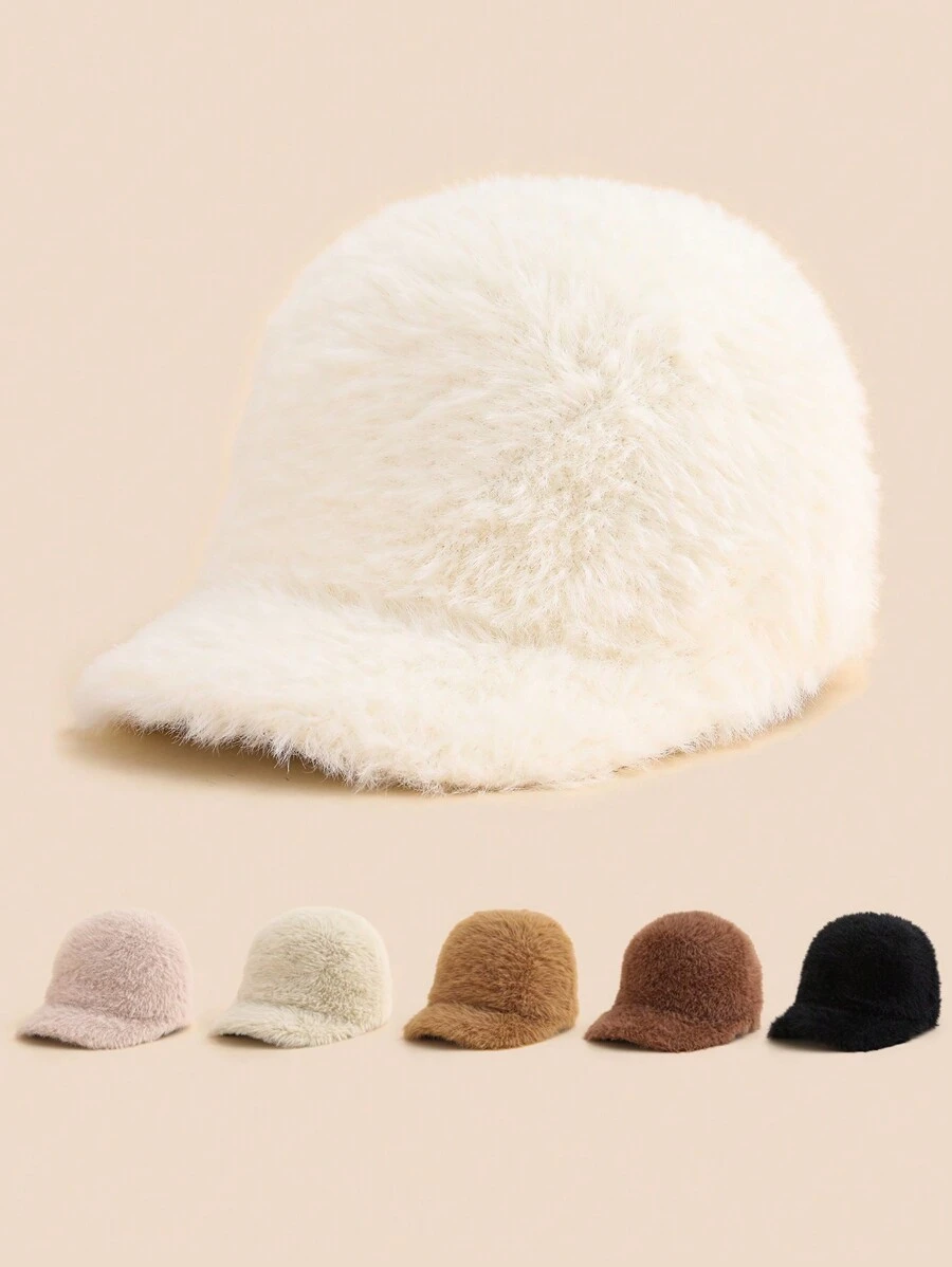 1pc Fashionable Rabbit Fur Brim Baseball Cap, Versatile For Women In Autumn/Winter - Multicolor - View 1