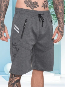 Men's Sweatpants Shorts /Zipped Pockets /Elastic Waist - 深灰色 - 查看 3