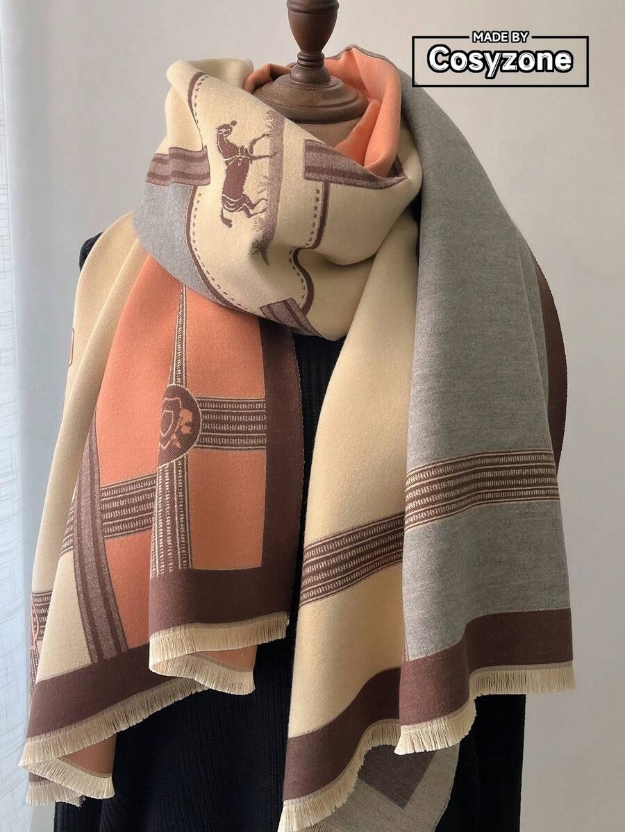 1pc Women Autumn/Winter Fashion Faux Cashmere Warm Shawl Scarf, Suitable For Daily Use - Multicolor - View 1