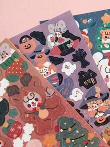 1 Piece American Style Sticker  Christmas Halloween Series Sticker Cute Cartton Bunny Puppy Sticker For DIY Decorative Scrapbook Journal - Pink - View 2