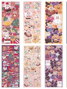 1 Piece American Style Sticker  Christmas Halloween Series Sticker Cute Cartton Bunny Puppy Sticker For DIY Decorative Scrapbook Journal - Pink - View 4