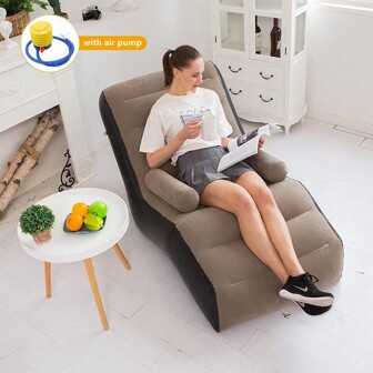 Slouchy Inflatable Sofa Inflatable Deck Chair Flocking Backrest Inflatable Couch Suitable For Indoor And Outdoor Use Home Terrace Garden Swimming Pool Camping(With Air Pump)