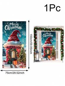 1pc Christmas House And Tree Themed Hanging Door Flag, Suitable For Indoor And Outdoor Decoration, Perfect For Christmas Family Gathering And Party, Halloween, Halloween Decoration