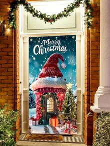 1pc Christmas House And Tree Themed Hanging Door Flag, Suitable For Indoor And Outdoor Decoration, Perfect For Christmas Family Gathering And Party, Halloween, Halloween Decoration