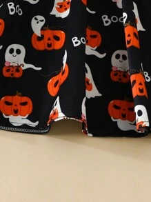 Sukienka z długim rękawem dla młodej dziewczyny na Halloween w stylu europejskim i amerykańskim, sukienka casualowa z nadrukiem w dynię, miękka tkanina, kostium świąteczny - Czarne i Białe - Zobacz 8
