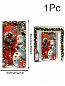 1pc Christmas Themed Door Flag, Beautifully Featuring Snowman, Falling Snowflakes, Festive Wreath, Paired With Red Wooden Door, Lively Birds And Colorful Gifts, Creating A Warm And Romantic Winter Snowy Scene. Suitable For Indoor And Outdoor Door/Wall Decor, Whether For Cozy Christmas Family Gatherings Or Lively Christmas Parties, It Can Instantly Enhance The Holiday Atmosphere And Add A Strong Christmas Vibe To Your Home And Event Space, An Excellent Choice For Holiday Decorations.