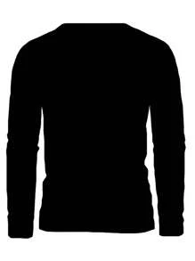 Men's Fashionable 3D Cool Wave Letter Printed Long Sleeved T-Shirt, Casual, Lightweight, Sports And Comfortable Round Neck Top, Spring Fashionable And Casual Oversized Style T-Shirt - Black - View 2