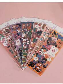 1 Piece American Style Sticker  Christmas Halloween Series Sticker Cute Cartton Bunny Puppy Sticker For DIY Decorative Scrapbook Journal - Pink - View 5