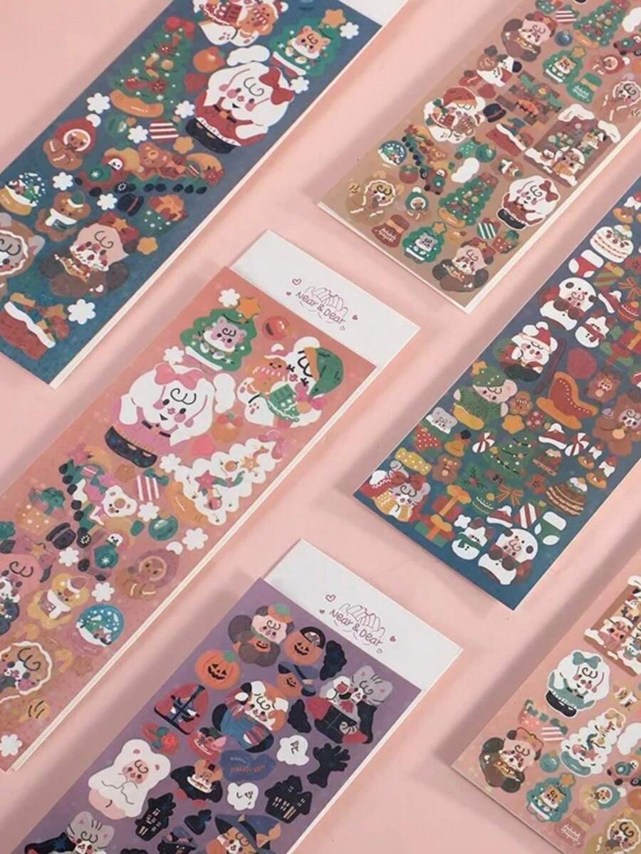 1 Piece American Style Sticker  Christmas Halloween Series Sticker Cute Cartton Bunny Puppy Sticker For DIY Decorative Scrapbook Journal - Pink - View 1