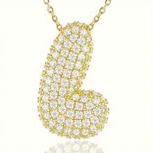 1pc Luxury Initial Charm Letter Star Hailey Style Full Cubic Zirconia A-Z English Letter Thick Bubble Round Pendant Fashion Hip Hop Unisex Gold Plated Brass Necklace Jewelry Party Gift - Necklace - View 14