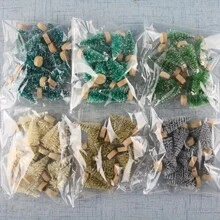 12pcs 4.5cm/1.77" Green Desktop Mini Christmas Tree Pine Wood Tabletop Decorations, Christmas Party Decor,Christmas - Grass Green - View 4