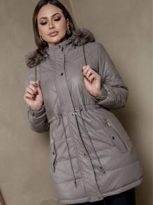 WOMEN'S PURKY OVERCOATER PARK IN  LEATHER - 灰色 - 查看 1