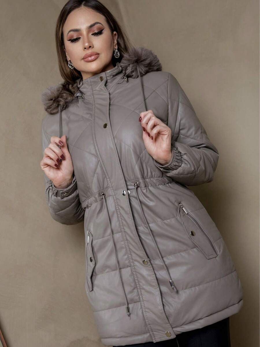 WOMEN'S PURKY OVERCOATER PARK IN  LEATHER - 灰色 - 查看 1