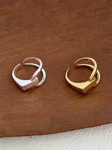 1 件 925 纯银几何线条不对称开口戒指，附赠礼品盒，时尚独特，适合约会、送礼，百搭女性 - 幾何線條開口戒 - 查看 5