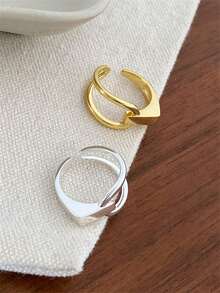 1 件 925 纯银几何线条不对称开口戒指，附赠礼品盒，时尚独特，适合约会、送礼，百搭女性 - 幾何線條開口戒 - 查看 3