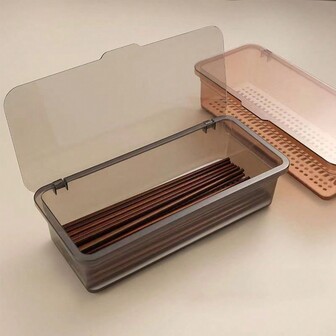 1pc Chopstick Storage Box, Household Dust-Proof Flip Cover Draining Chopstick Holder, Transparent Desktop Organizer