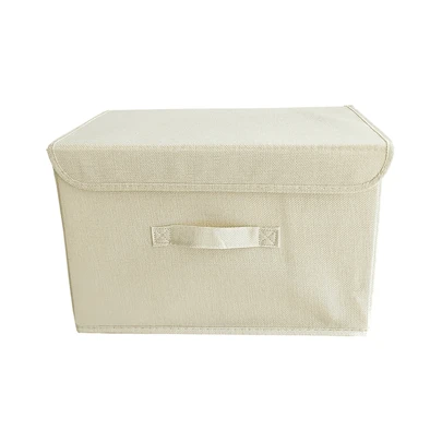 1pc Foldable Linen CD Storage Box, Collapsible Storage Bin With Lid, Toy Organizer Basket, Laundry Hamper