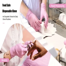 5pcs/10pcs/20pcs/30pcs/50pcs一次性粉色丁腈手套，加厚防水洗碗手套，防静电工作手套，家用清洁手套，多用途丁腈手套，家居必需品，家居装饰，圣诞礼物，家居礼品，房间装饰 - 粉色 - 查看 3