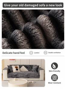 1 peça capa de almofada de flanela xadrez para sofá 1234 conjunto de proteção de assento, apoio de braço e encosto, todas as estações - Cinza escuro - Ver 7