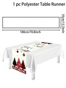 1 Stück Tischläufer mit Weihnachts-Thema, im vintage Landhausstil mit Weihnachtsbaum- und Ornament-Elementen, aus Polyester, 35x180cm, geeignet für Weihnachtsfamilientreffen & Party Tisch Dekoration, Heimdekoration, Weihnachtsdekoration, Partyzubehör