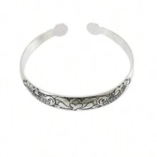 1pc Alloy Metal Embossed  Totem C-Shape Adjustable Bangle, Vintage Minimalist Style For Women