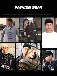 1pc Unisex Knitted Beanie Hat Short No Brim Reversible Warm Cap - Multicolor - View 7