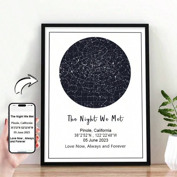 1pc Custom Star Map Canvas Print Wall Art Night We Met Anniversary Gift Star Map Poster Poster Pictures For Wedding Constellation Personalized Gift, Valentine Day, Valentine Day Decor