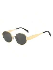 1pc Retro Oval Frame Personalized Fashion Glasses For Women, Elegant Beach Accessory For Daily Wear - Gold - View 2