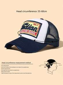 1pc Unisex Outdoor Casual Adjustable Letter Printed Mesh Cap, Suitable For All Seasons - Navy Blue - View 4