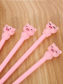 4pcs Creative Stationery Pink Pig Gel Pens, Cartoon Girl Style Water-Based Ink Pens For Study, Office & Signature, Smooth Writing, Refillable, Comfortable Grip