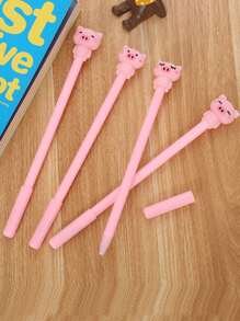 4pcs Creative Stationery Pink Pig Gel Pens, Cartoon Girl Style Water-Based Ink Pens For Study, Office & Signature, Smooth Writing, Refillable, Comfortable Grip