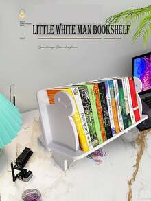 1PC 9mm厚木塑板{PVC}现代简约桌面书架适用于家庭书房、办公桌面置物架、客厅收纳、卧室杂志收纳、浴室桌面整理，无味可水洗材质DIY组装简约便捷卡通猫书架/一字形创意书挡学生礼物 - 白色 - 查看 2