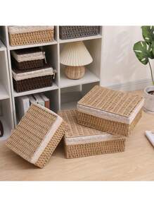 1 Pezzo Scatola da tavolo per il Contenimento, Scatola portaoggetti intrecciata in rattan di carta, Cesto di Stoccaggio con Coperchio, Cesto per riporre Vari Oggetti, Snack, Prodotti Cosmetici, Cucina, Giocattoli, Cesto Portaoggetti per Cosmetici, Cesto